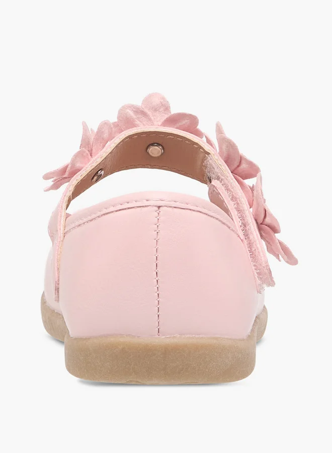 Barefeet Girls Floral Accent Mary Jane Shoes with Hook and Loop Closure
