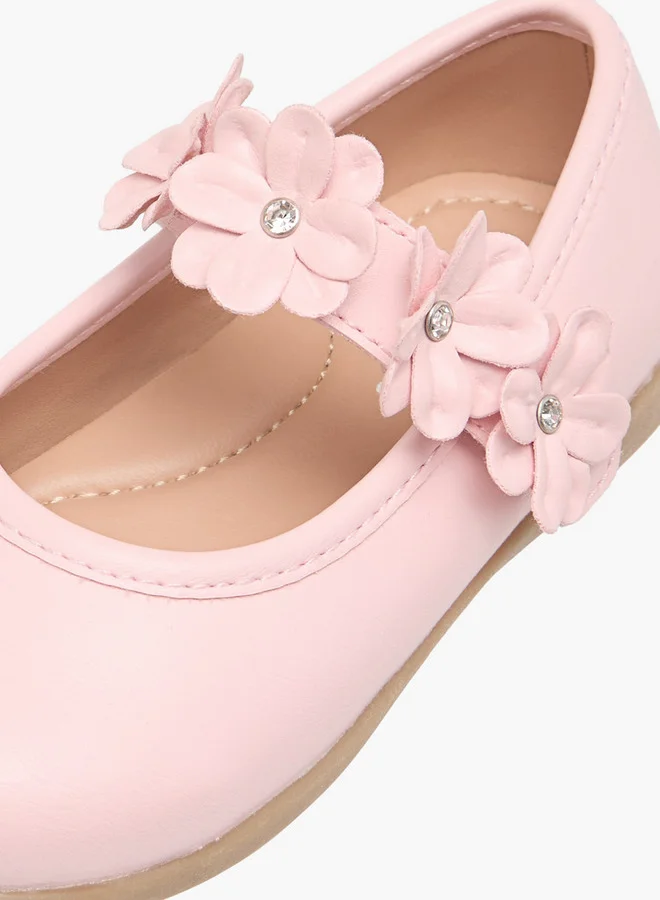 Barefeet Girls Floral Accent Mary Jane Shoes with Hook and Loop Closure