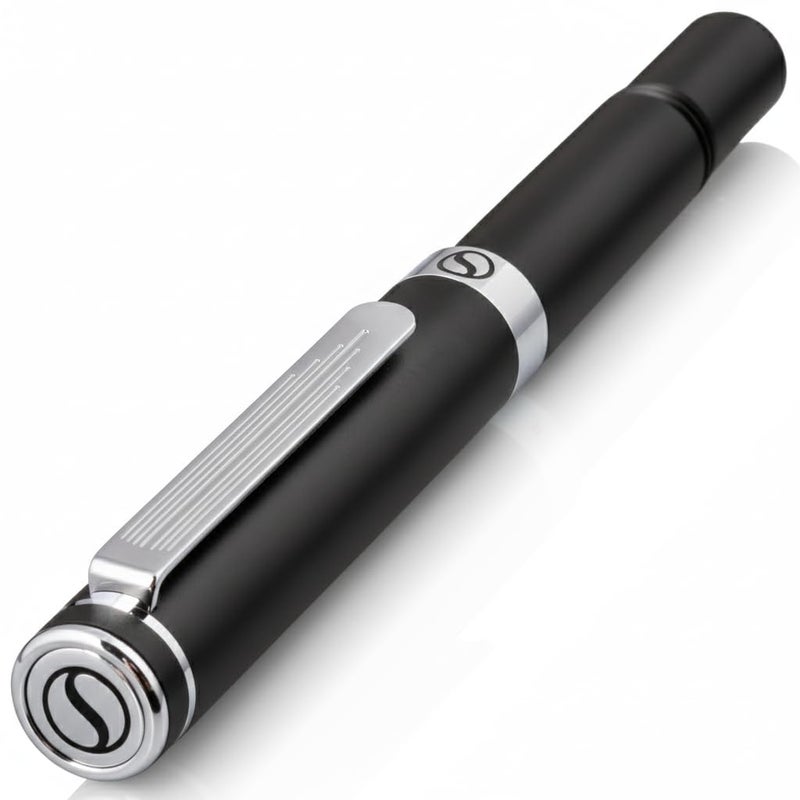 Scriveiner Black Rollerball EDC Luxury Pen, Stunning Pocket Pen with Chrome Finish, Cool Writing, Best Gift for Men & Women, German Schmidt Refill, Nice Present, Fancy Office Designer Set - Image 1