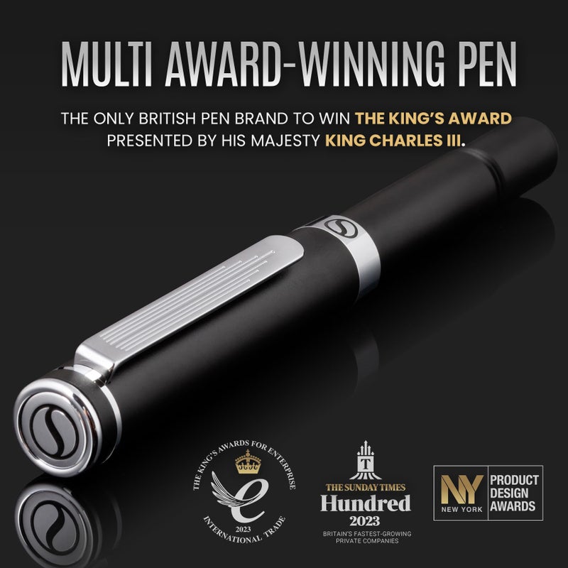Scriveiner Black Rollerball EDC Luxury Pen, Stunning Pocket Pen with Chrome Finish, Cool Writing, Best Gift for Men & Women, German Schmidt Refill, Nice Present, Fancy Office Designer Set - Image 2