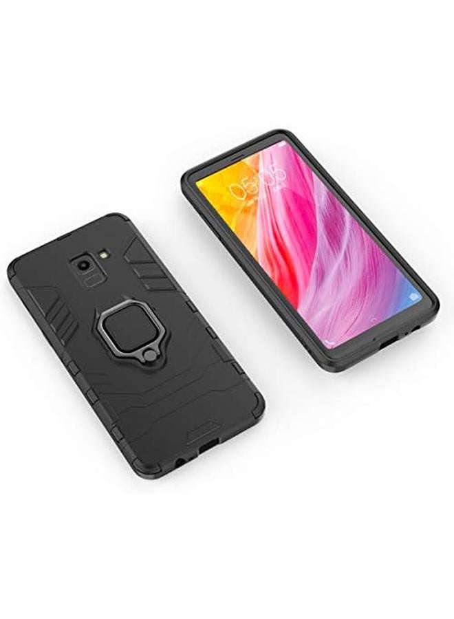 إيروريكس جراب متوافق مع Galaxy A8 Plus 2018، جراب معدني بحلقة قبضة، حامل مضاد للصدمات، متين، يعمل مع حامل السيارة المغناطيسي، غطاء مزدوج الطبقات قوي لهاتف Samsung Galaxy A8 Plus 2018، أسود - Image 4