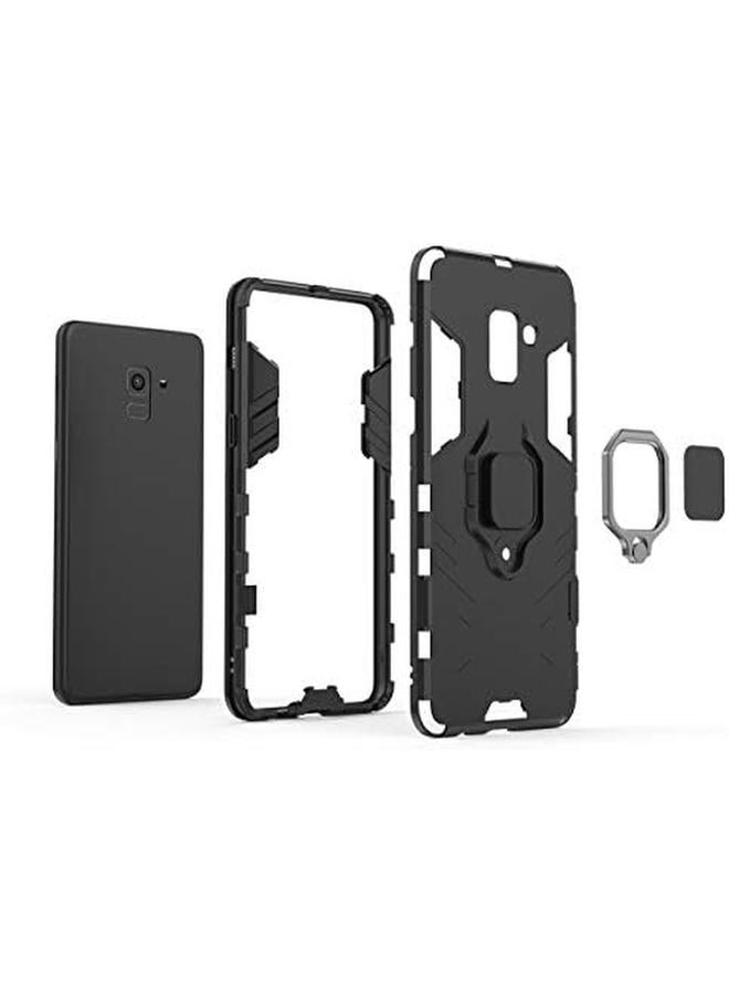 إيروريكس جراب متوافق مع Galaxy A8 Plus 2018، جراب معدني بحلقة قبضة، حامل مضاد للصدمات، متين، يعمل مع حامل السيارة المغناطيسي، غطاء مزدوج الطبقات قوي لهاتف Samsung Galaxy A8 Plus 2018، أسود - Image 5