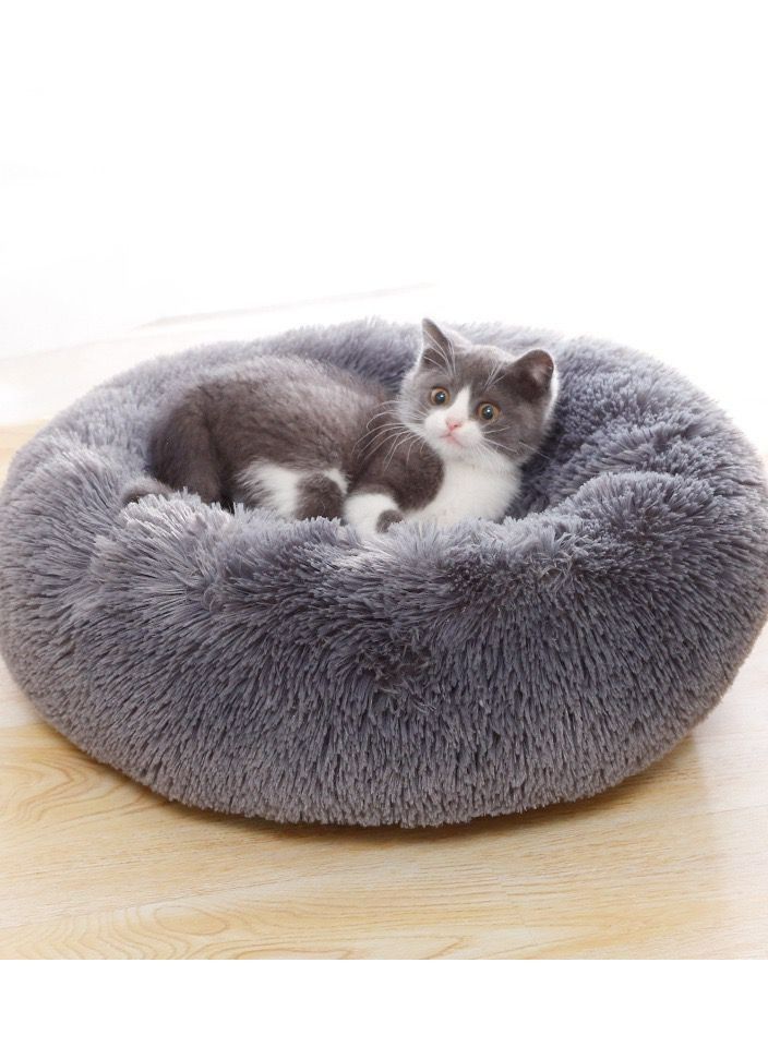 حجم كبير من القطيفة الناعمة مع سرير قابل للغسل في الغسالة ، وسرير وسادة مهدئ منفوش ومقاوم للماء 60 سم (رمادي غامق) - Image 1