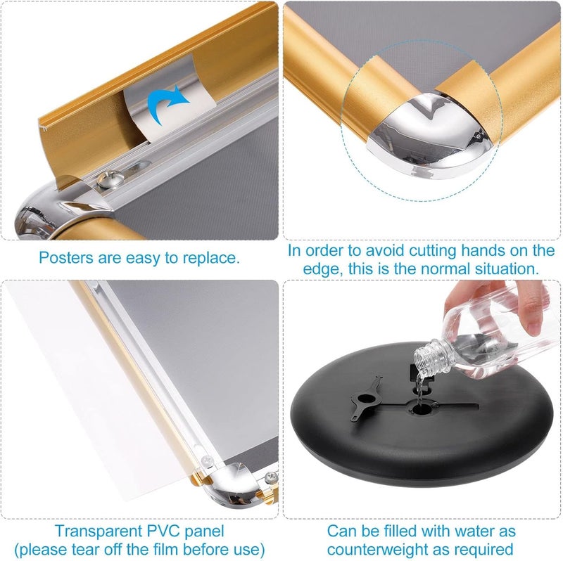 KASTWAVE A4 Sign Stand Aluminum Poster Stand Floor Display Stands Snap Frame Poster Board Menu Holder Advertisement Rack Gold - Image 5