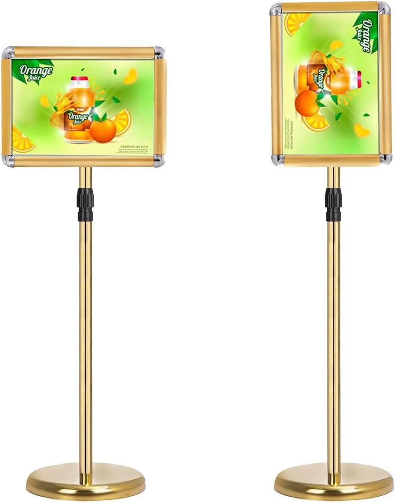 KASTWAVE A4 Sign Stand Aluminum Poster Stand Floor Display Stands Snap Frame Poster Board Menu Holder Advertisement Rack Gold - Image 1
