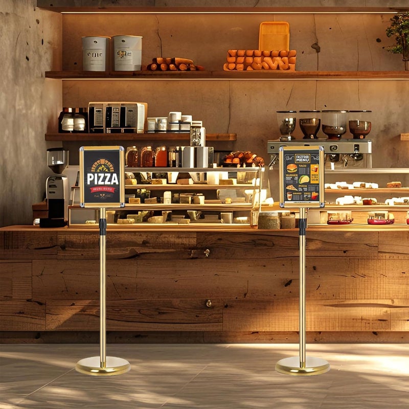 KASTWAVE A4 Sign Stand Aluminum Poster Stand Floor Display Stands Snap Frame Poster Board Menu Holder Advertisement Rack Gold - Image 2