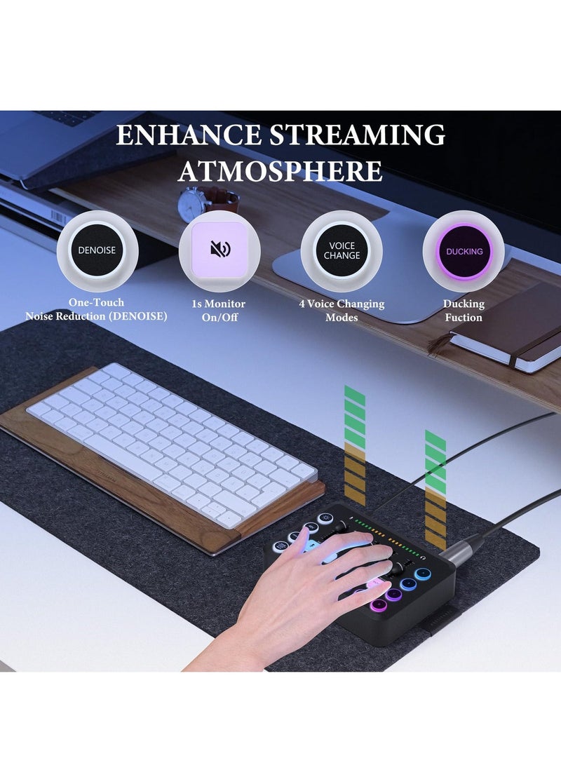 XiuWoo Gaming Audio Mixer, Streaming RGB PC Mixer with XLR Microphone Interface, Individual Control Volume Fader Mute Button 48V Phantom Power for Podcast Recording Vocal Game Voice Black - Image 5