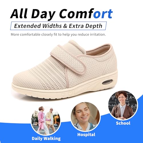 MEJORMEN Womens Diabetic Walking Shoes Adjustable Outdoor Sneakers Recovery Easy On Off Strap Wide Width Slippers Comfort for Seniors Elderly Woman Swollen Feet, Edema, Foot Pain - Image 2