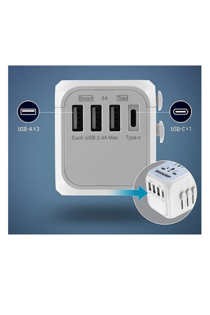 Arabest Universal Travel Power Adapter,100-250V 5A International Wall Charger,  3 USB-A and 1 USB Type-C Ports Adapter Plug, Worldwide AC Outlet Plugs Adapters for Europe, UK, US, AU, Asia - Image 5