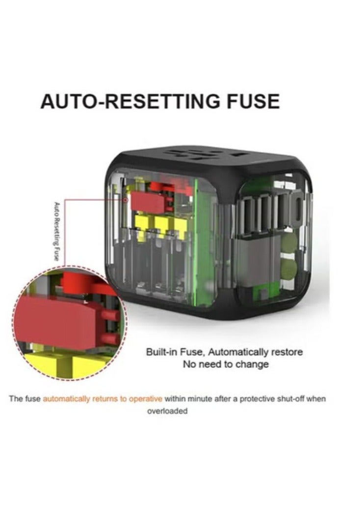 Arabest Universal Travel Power Adapter,100-250V 5A International Wall Charger,  3 USB-A and 1 USB Type-C Ports Adapter Plug, Worldwide AC Outlet Plugs Adapters for Europe, UK, US, AU, Asia - Image 4