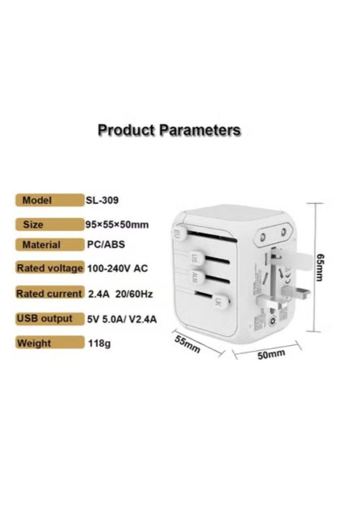 Arabest Universal Travel Power Adapter,100-250V 5A International Wall Charger,  3 USB-A and 1 USB Type-C Ports Adapter Plug, Worldwide AC Outlet Plugs Adapters for Europe, UK, US, AU, Asia - Image 3