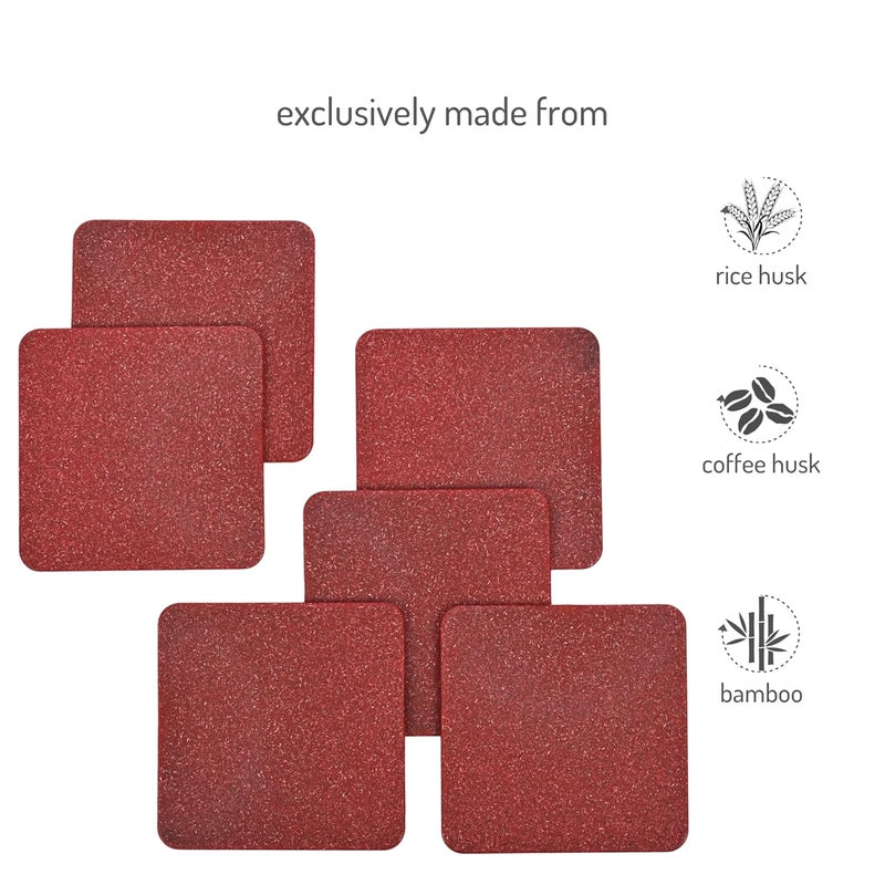 Eha Earth Friendly Tea Coasters Set of 6|Coasters for Dining Table for Hot Pots|Coaster Made with Bamboo Fibers & Rice Husk |for Tea Cups, Coffee Mugs and Glasses | Coral - Image 4