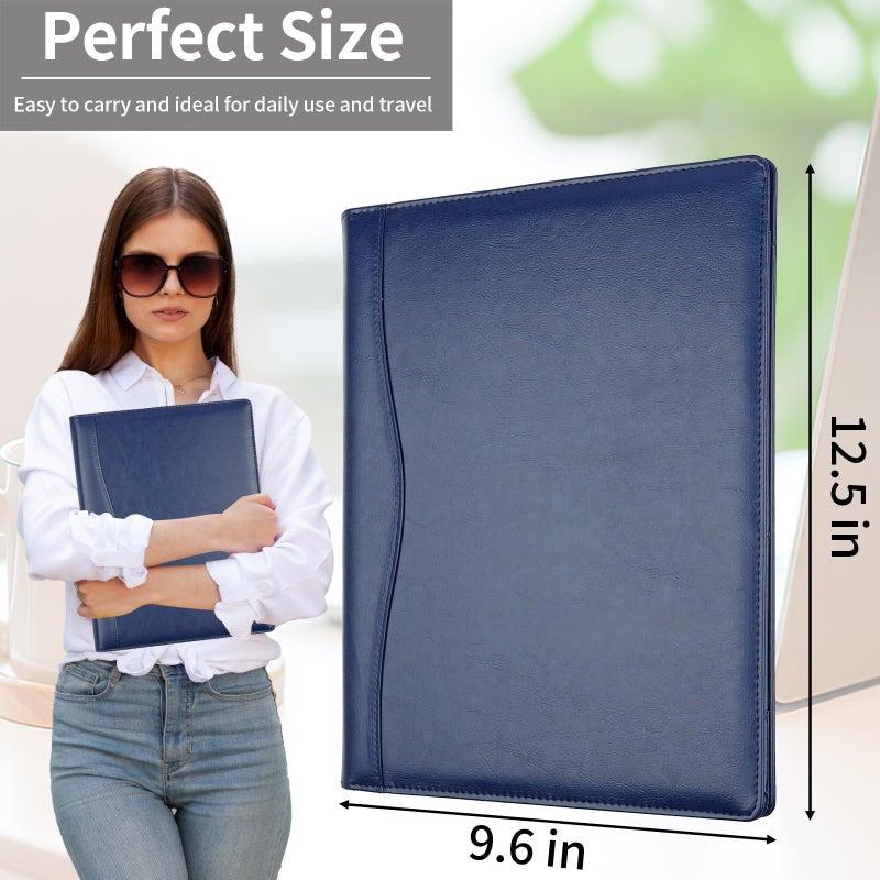 MOWPOG Professional Padfolio Portfolio Binder, Faux Leather Interview Resume Folder, Letter Size A4 Legal Writing Pad Holder, Document Organizer for Business School Office Conference (Blue) - Image 4