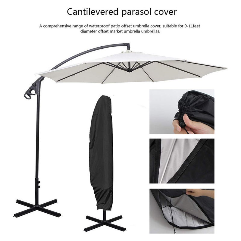 ConPus Umbrella Cover, Patio Cantilever Offset Umbrella Cover for 9ft to 13ft Cantilever Parasol Outdoor Market Umbrellas Cover with Zipper and Water Resistant Protector Black - Image 2