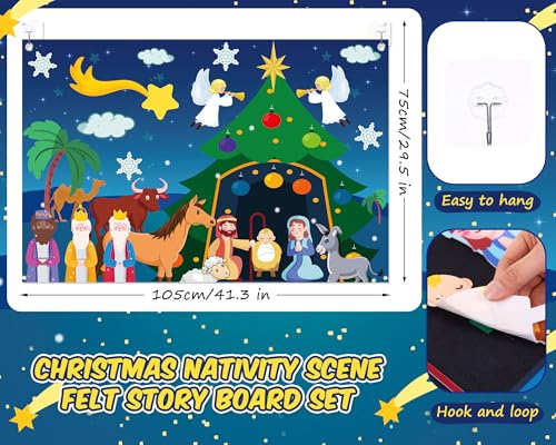 Yexiya Christmas Nativity Scene Felt Story Board Set for Toddlers Children 34 Feet Nativity Crafts for Kids Preschool Sunday School Decorations Reusable Wall Hanging Gift for Boys Girls Fresh - Image 5