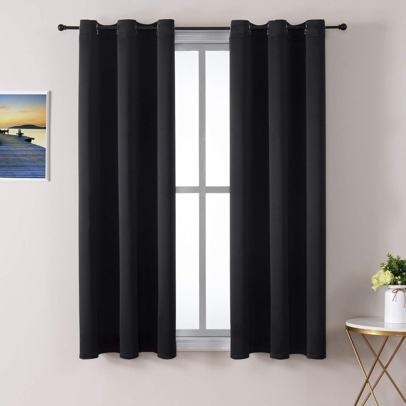 ChrisDowa Grommet Blackout Curtains for Bedroom and Living Room  2 Panels Set Thermal Insulated Room Darkening Curtains Black 38W x 45L