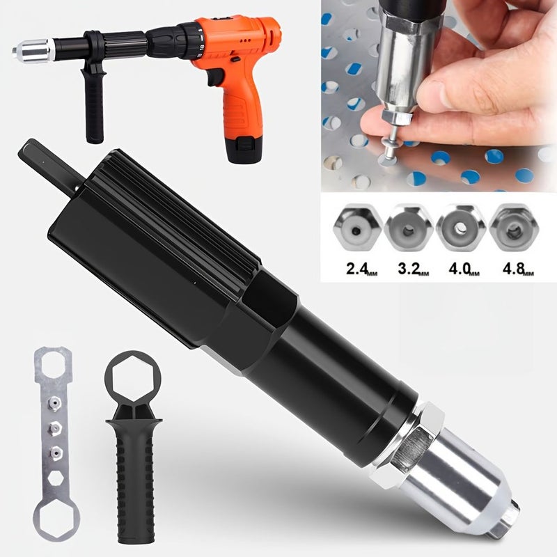 Rivet Gun Kit Advanced Model With Aluminum Alloy Shell 4 Interchangeable Tip Sizes For Electric Drill Drills Used For Rivets And Bricks Convenient Practical Non Electric - Image 4