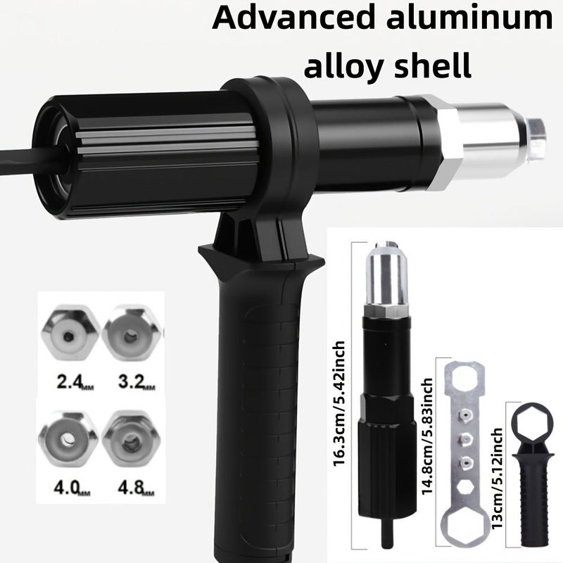 Rivet Gun Kit Advanced Model With Aluminum Alloy Shell 4 Interchangeable Tip Sizes For Electric Drill Drills Used For Rivets And Bricks Convenient Practical Non Electric - Image 5