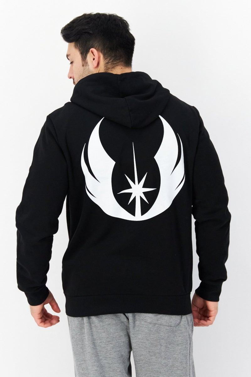 STAR WARS سويت شيرت رجالي بغطاء رأس مع حبل سحب وطباعة جرافيك بأكمام طويلة، أسود - Image 3