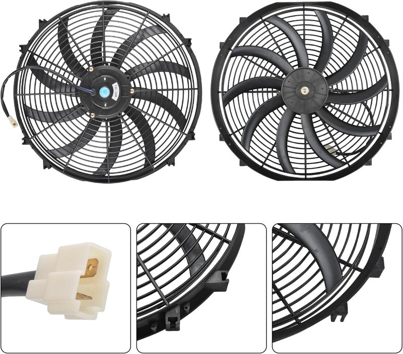 GESEXI 14" Electric Radiator Cooling Fan Assembly Kit, Universal High Performance 12V 90W Motor with Fan Mounting Kit - Black (2 Pack) - Image 5