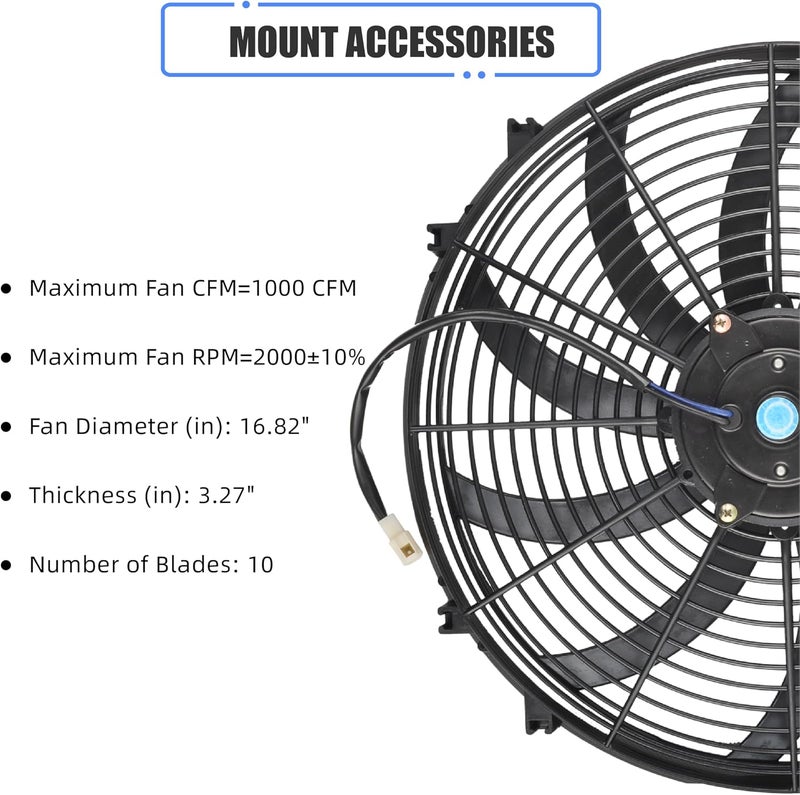 GESEXI 14" Electric Radiator Cooling Fan Assembly Kit, Universal High Performance 12V 90W Motor with Fan Mounting Kit - Black (2 Pack) - Image 2