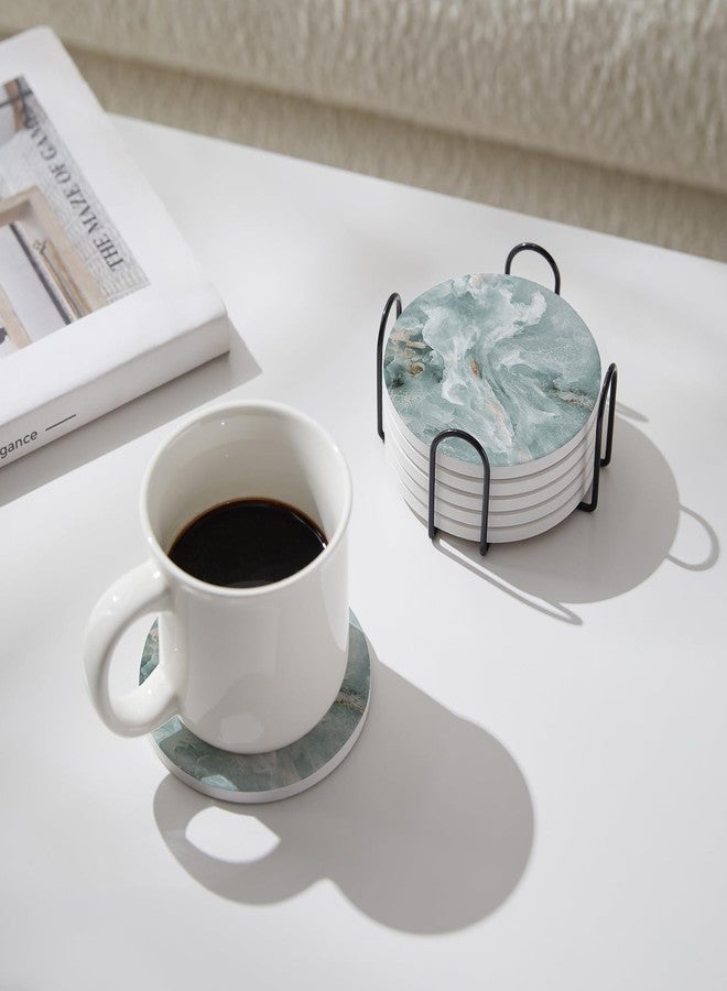 Hoomey Set of 6 Abstract Marble Coasters with Holder, Absorbent Ceramic Coasters for Drinks, Coasters with Cork Backing for Table Protection, Housewarming Gifts for New Home - Image 5