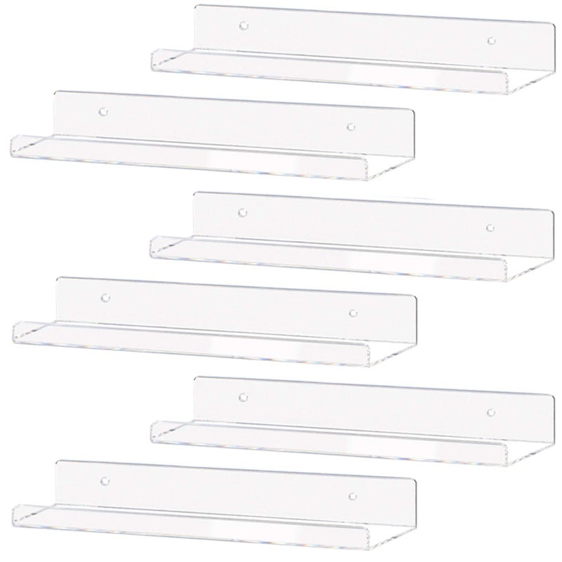 Weiai Clear Acrylic Shelf 15 Invisible Floating Wall Ledge Bookshelf Kids Book Display Shelves Wall Mounted 15 Inch 6Pack