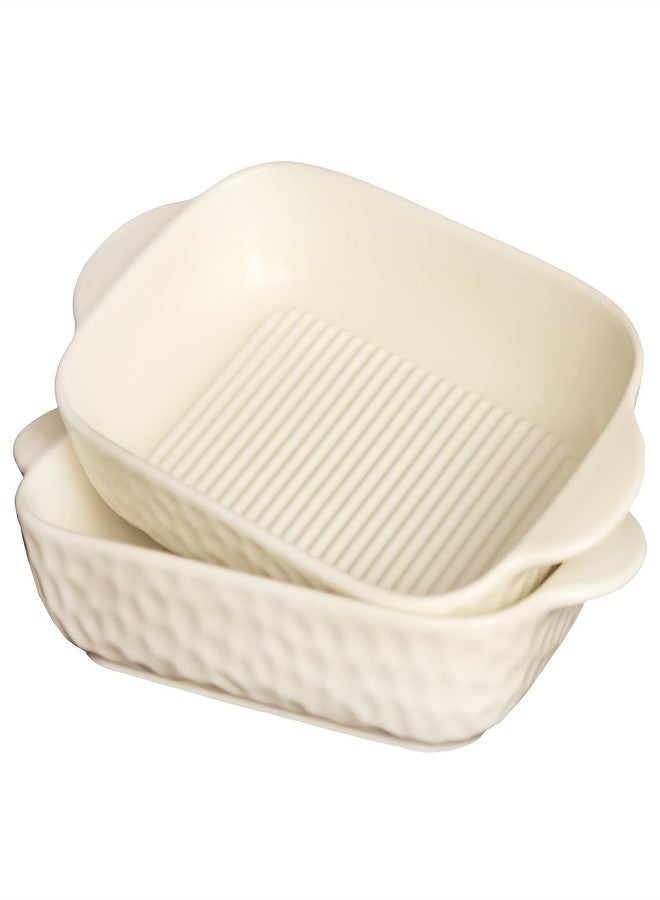 Creativity Home Rectangular Porcelain Baking Dish Set,Au Gratin Dishes,Casserole Dish, Ramekins 21 oz Bakeware Set of 2,Lasagna Pans for Cooking,Cake Dinner,Kitchen, Carry Handles 9.5" x 5.5" (Beige - Image 1