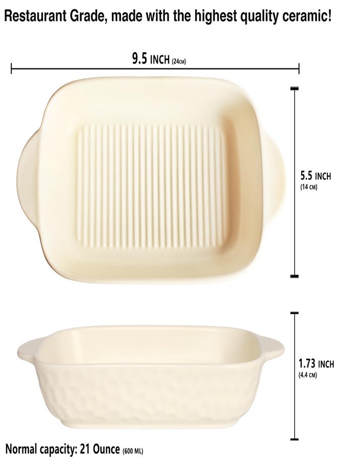 Creativity Home Rectangular Porcelain Baking Dish Set,Au Gratin Dishes,Casserole Dish, Ramekins 21 oz Bakeware Set of 2,Lasagna Pans for Cooking,Cake Dinner,Kitchen, Carry Handles 9.5" x 5.5" (Beige - Image 2