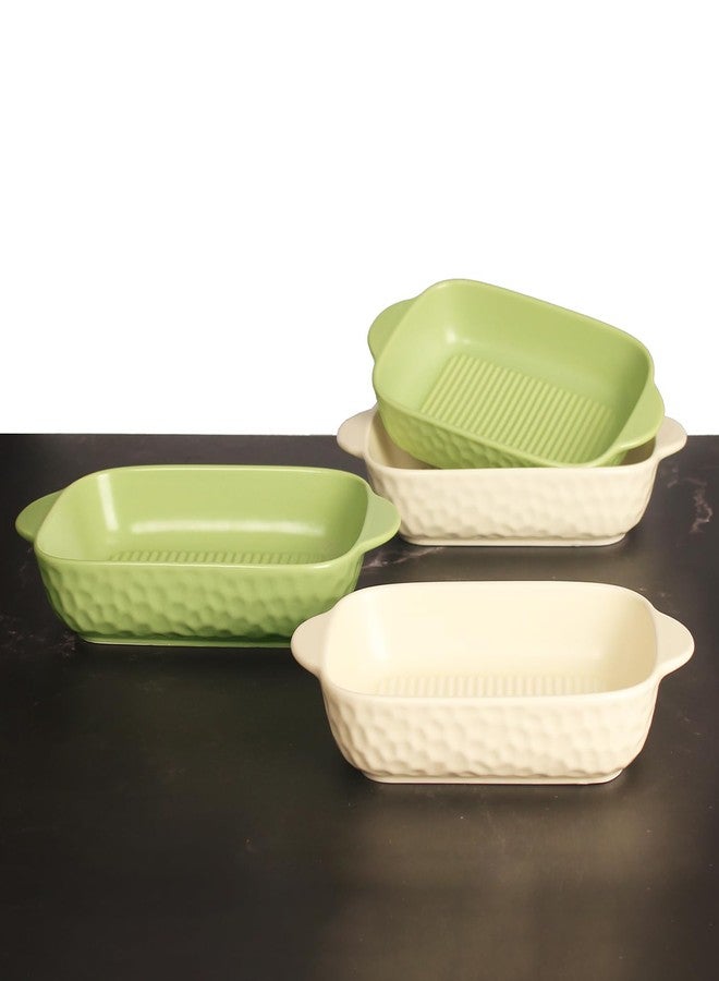 Creativity Home Rectangular Porcelain Baking Dish Set,Au Gratin Dishes,Casserole Dish, Ramekins 21 oz Bakeware Set of 2,Lasagna Pans for Cooking,Cake Dinner,Kitchen, Carry Handles 9.5" x 5.5" (Beige - Image 5