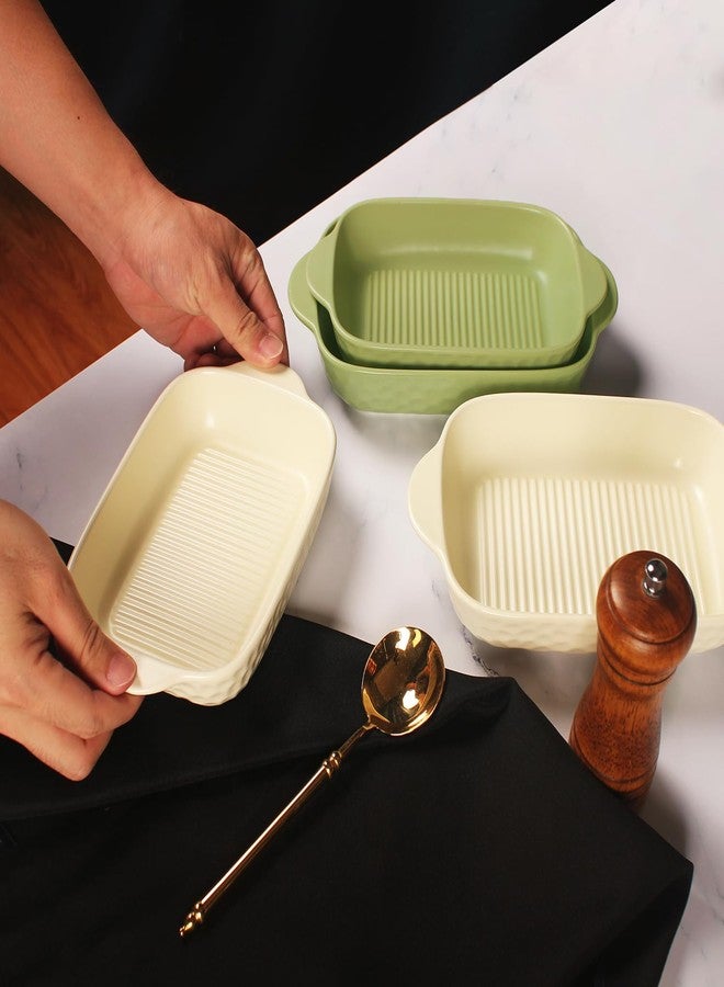 Creativity Home Rectangular Porcelain Baking Dish Set,Au Gratin Dishes,Casserole Dish, Ramekins 21 oz Bakeware Set of 2,Lasagna Pans for Cooking,Cake Dinner,Kitchen, Carry Handles 9.5" x 5.5" (Beige - Image 4