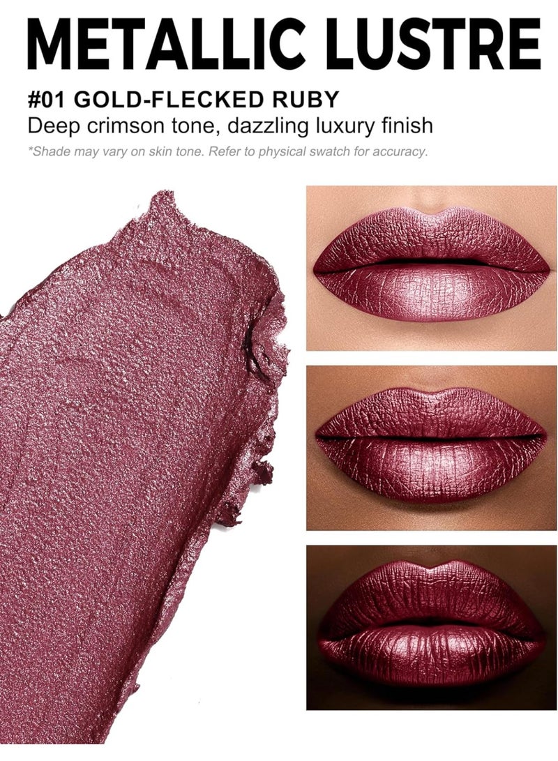 Anglicolor Metallic Lipstick For Subtle 3D Shimmer Effect,Glitter Lipstick,Light,Soft Cream Formula for Moisturized Lips,Non-Sticky (01 GOLD-FLECKED RUBY) - Image 2