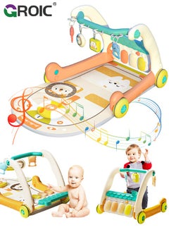 GROIC 3 in 1 Baby Play Mat Baby Gym, Floor Activity Center and Infant Baby Walker, Music & Lighting, Educational Toys Toddler Push Walker, Play Piano Tummy Time, Infant Learning Sensory Play Mat  - Image 1