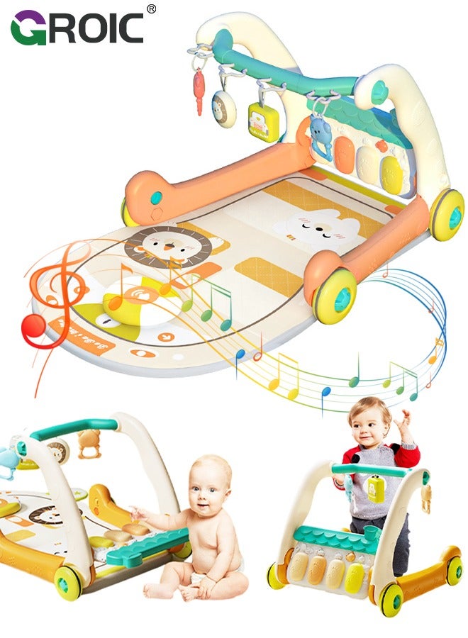 GROIC 3 in 1 Baby Play Mat Baby Gym, Floor Activity Center and Infant Baby Walker, Music & Lighting, Educational Toys Toddler Push Walker, Play Piano Tummy Time, Infant Learning Sensory Play Mat - Image 1