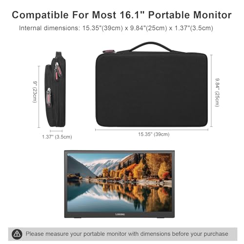 Losong 16.1/15.6 Inch Portable Monitor Case, 15.6 inch Laptop Protective Carrying Cover with PU Handle, Large Accessory Pocket and Water Resistant for Travel Monitor Bag Display Screen Sleeve, Black - Image 4