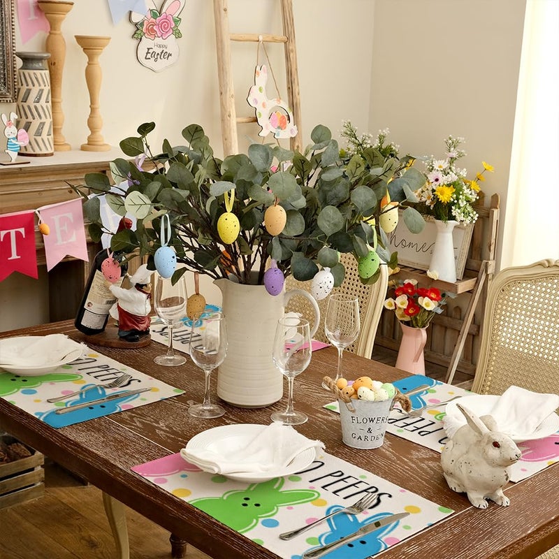 ARKENY Easter Placemats 12x18 Inches Set of 4, Bunny Rabbit Hello Peeps Spring Holiday Farmhouse Polka Dot Burlap Indoor Table Mats Decorations for Home AP567-4 - Image 3