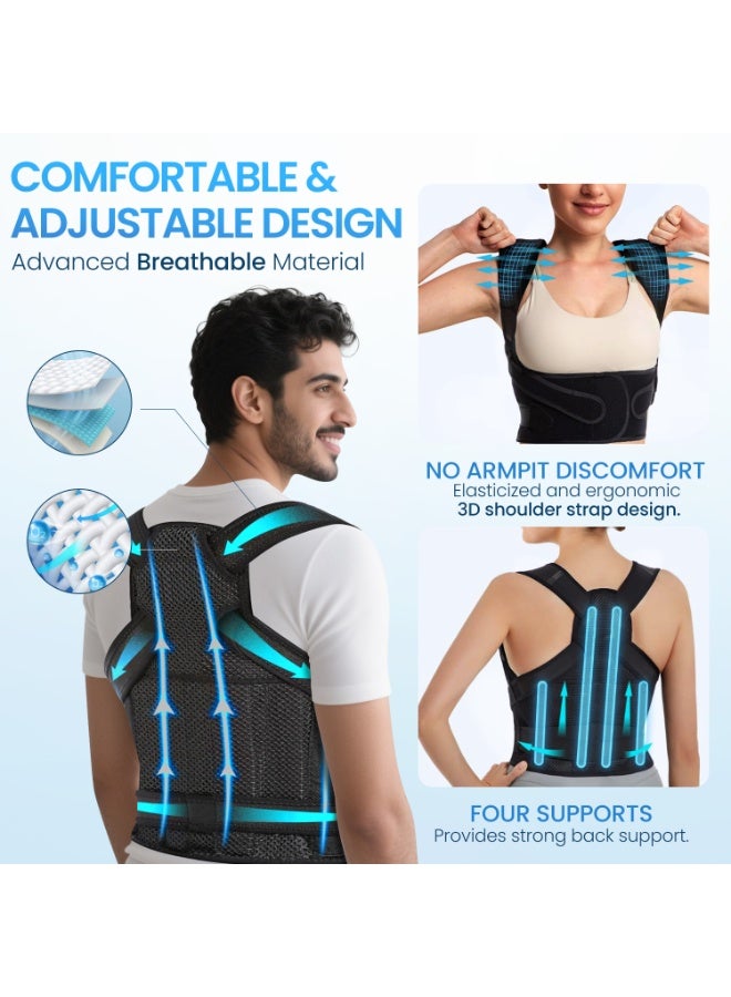 Xkimos Back Brace and Posture Corrector for Women and Men Back Straightener Posture Corrector Scoliosis and Hunchback Correction Back Pain Spine Corrector Support Adjustable Posture Trainer,Black - Image 2