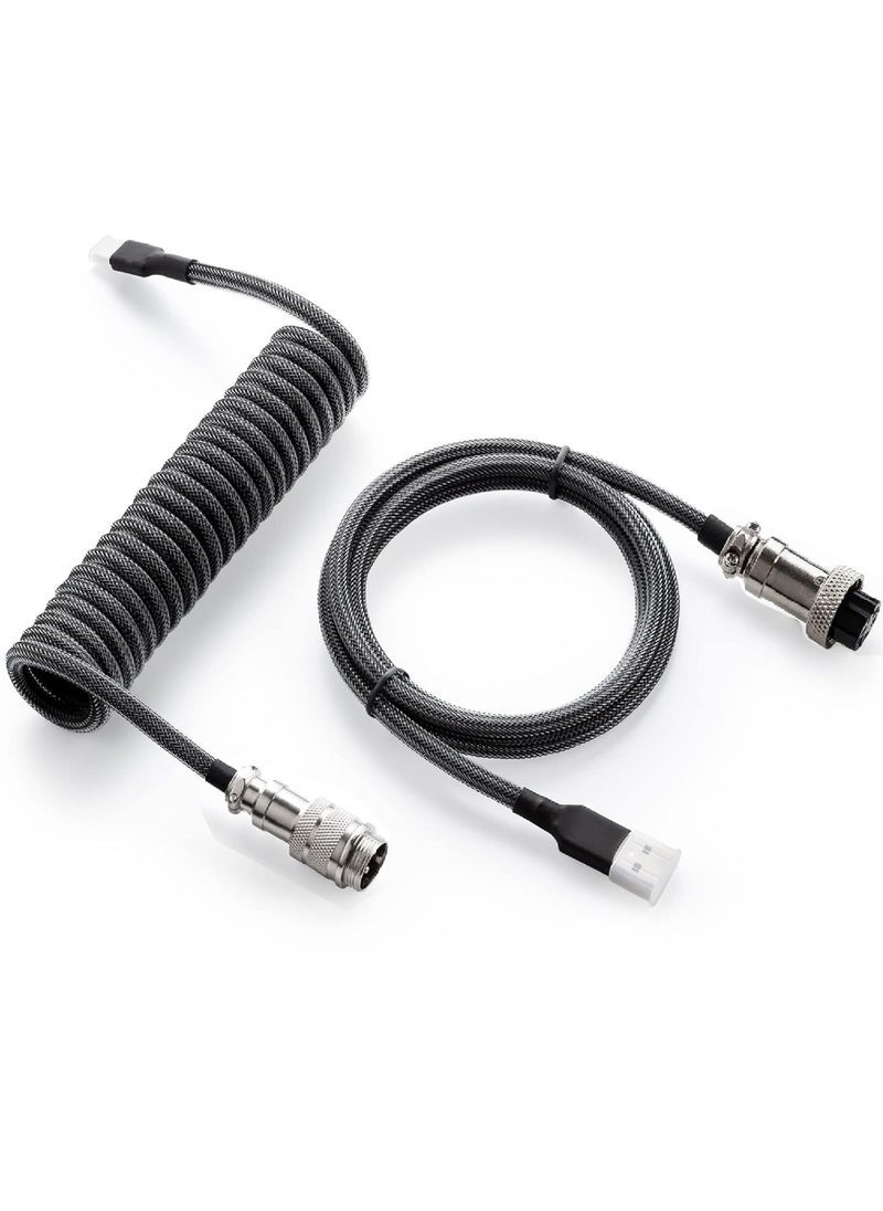 كابتن تيك كابل USB C ملفوف مخصص احترافي للوحة مفاتيح الألعاب، كابل لوحة مفاتيح ميكانيكية بأكمام مزدوجة مع طيار معدني قابل للفصل 1.5 متر USB-C إلى USB-A - Image 1