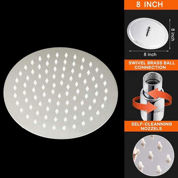 JAGGER JAG368 4" Inch Rain Shower Head with 9" Inch Shower Arm, Lauxury Bathroom Celing Shower, With Teflon Tape And Wall Flange (SS304 ROUND [ ULTRA SLIM ]) - Image 4