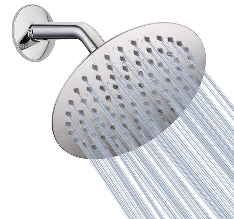 JAGGER JAG368 4" Inch Rain Shower Head with 9" Inch Shower Arm, Lauxury Bathroom Celing Shower, With Teflon Tape And Wall Flange (SS304 ROUND [ ULTRA SLIM ]) - Image 1