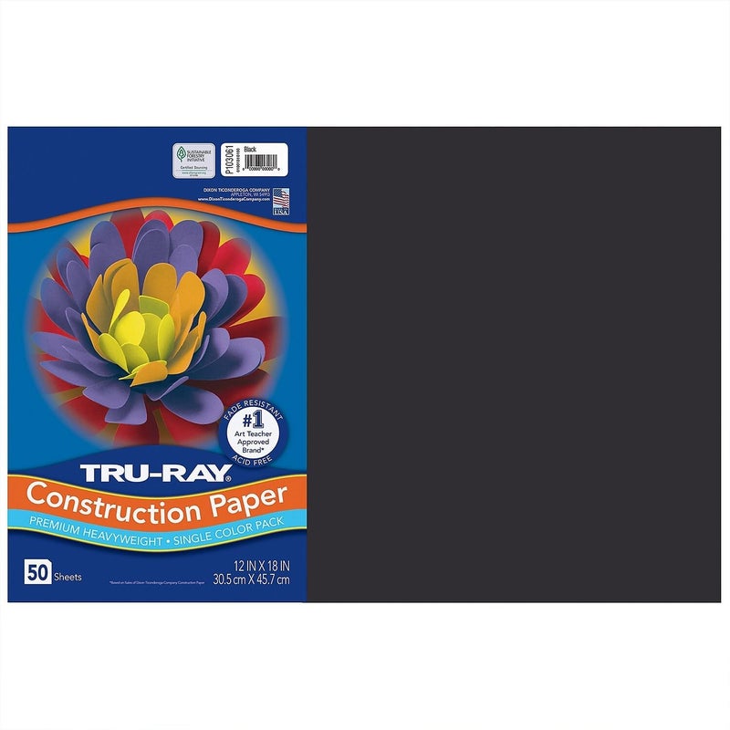 TRU-RAY ® Construction Paper, Black, 12" x 18", 50 Sheets Per Pack, 5 Packs - Image 2