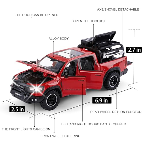 SASBSC Toy Dodge Mammoth Pickup Truck Model Car Vehicle Toy for Kids Boys 3+ Years, Diecast Metal Truck with Sound and Light, 1:32 Alloy Toy Truck for Kids Birthday Gift and Model Collection - Image 2
