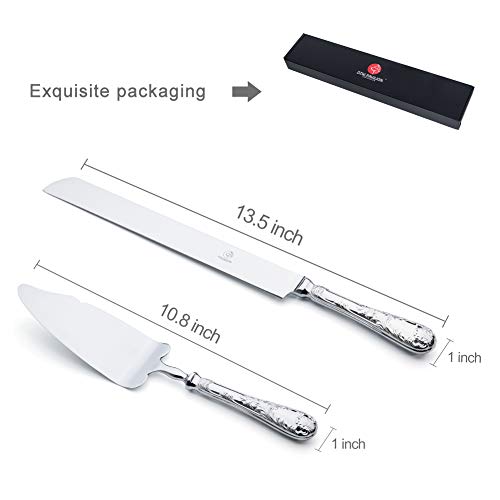 OTW PAVILION 2 Piece Wedding Cake Server Set,18/10 Stainless Steel Dessert Set Pie Server Cake Cutter Knife for Birthday,Anniversary,Holiday,Baby Shower,Party (Versailles, Stainless steel-V) - Image 2