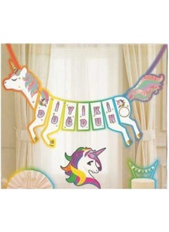 UNICORN Themed Glittery Horse Shaped Happy Birthday Banner  - Image 1