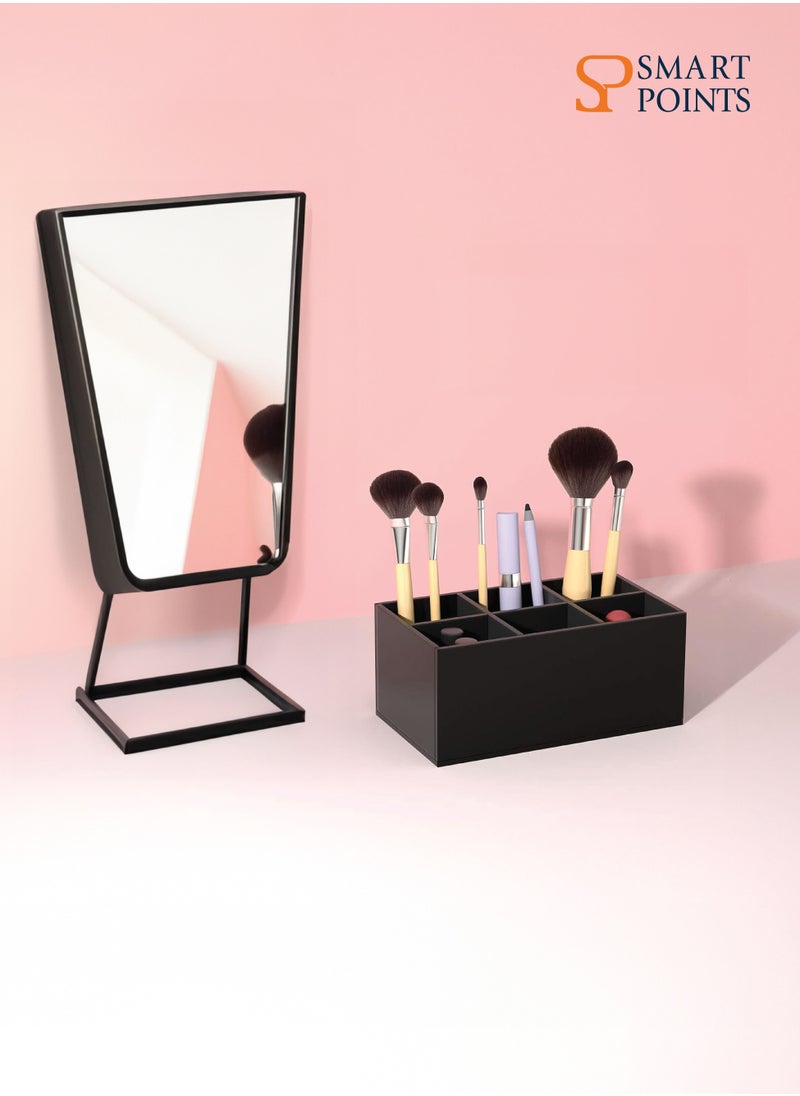 SMARTPOINTS Black Makeup Brush Holder Organizer Acrylic 6-Slots Cosmetic Brushes Storage Organizer for Vanity Countertop  - Image 5