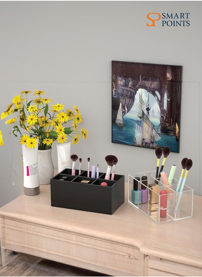 SMARTPOINTS Black Makeup Brush Holder Organizer Acrylic 6-Slots Cosmetic Brushes Storage Organizer for Vanity Countertop  - Image 4
