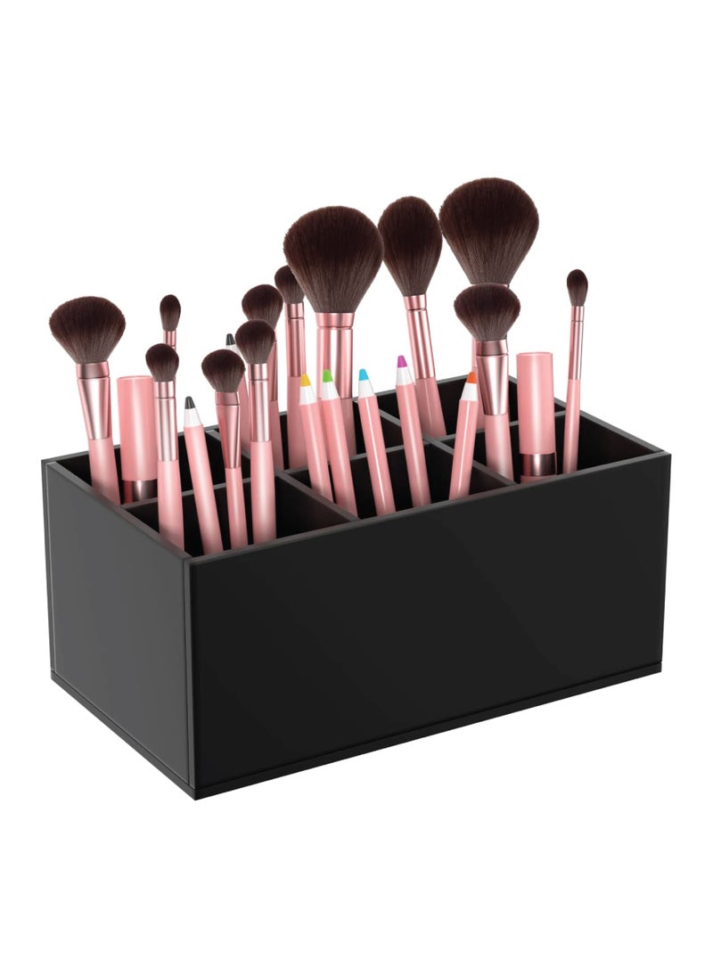 SMARTPOINTS Black Makeup Brush Holder Organizer Acrylic 6-Slots Cosmetic Brushes Storage Organizer for Vanity Countertop  - Image 1