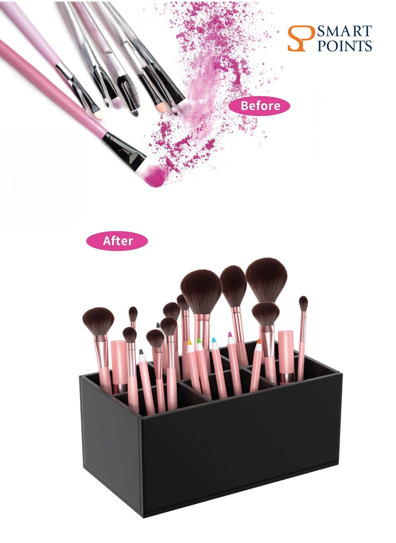 SMARTPOINTS Black Makeup Brush Holder Organizer Acrylic 6-Slots Cosmetic Brushes Storage Organizer for Vanity Countertop  - Image 3