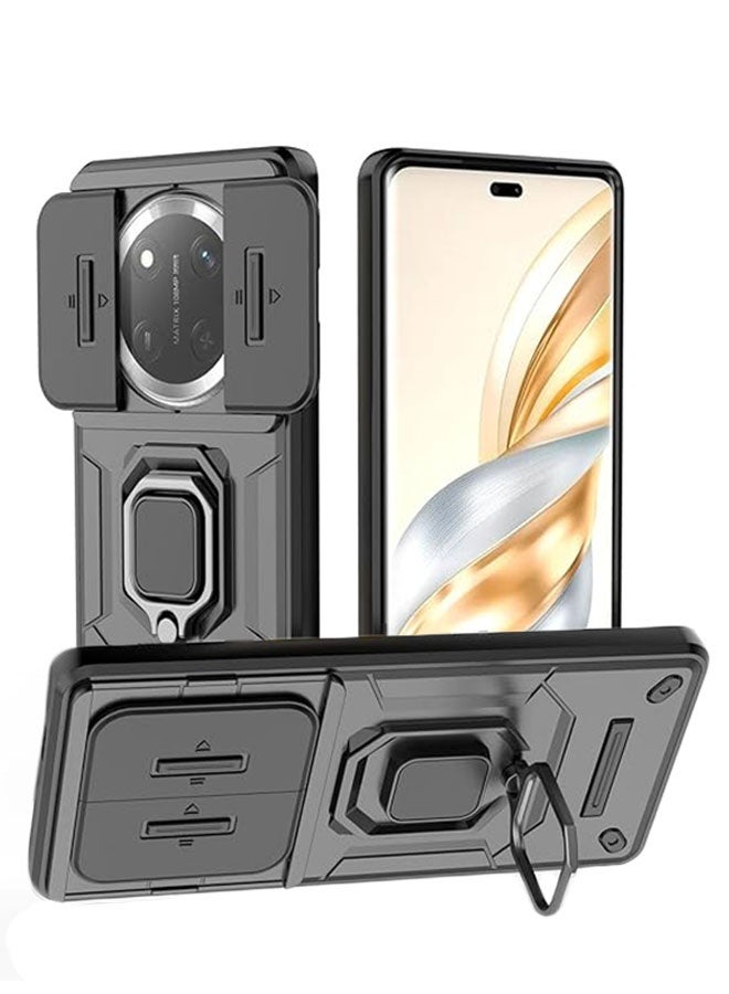 شرف X9c 5G غطاء الحالة ، 360 درجة خاتم معدني مغناطيسي مقعد القشرة مع نافذة شرائح عدسة الكاميرا ، TPU و PC دروع غطاء واقي مقاوم للصدمات ، أسود - Image 1