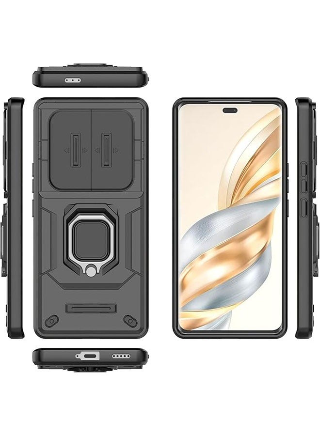 شرف X9c 5G غطاء الحالة ، 360 درجة خاتم معدني مغناطيسي مقعد القشرة مع نافذة شرائح عدسة الكاميرا ، TPU و PC دروع غطاء واقي مقاوم للصدمات ، أسود - Image 5